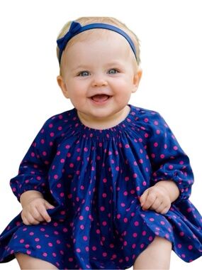 GAP Kids Polka Dot Dress, Navy/dark Pink, pleated, lined, sz 3-6 months